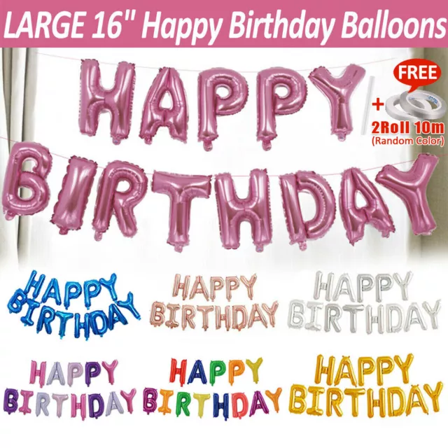 16" Happy Birthday Self Inflating Foil Balloon Banner Bunting Party Decoration