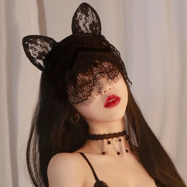 Sexy Lace Cat Ears Veil Headbands Black Hairbands Eye Mask Hair Accessories