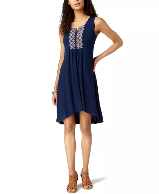 Style & Co Women's Petite Embroidered High-Low Dress (PS, Blue Nirvana)