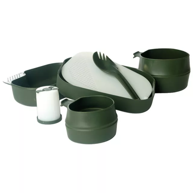 Wildo Camp-A-Box Hiking Travel Bushcraft Camping Plate Spork 2 Fold-A-Cups Olive