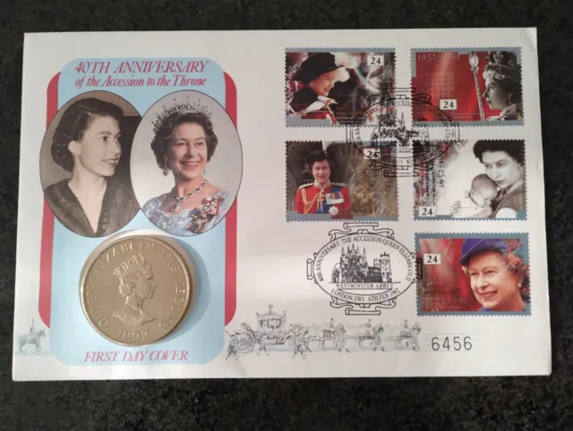 40th Anniversary Of The Accession To The Throne First Day Cover with £2 coin.