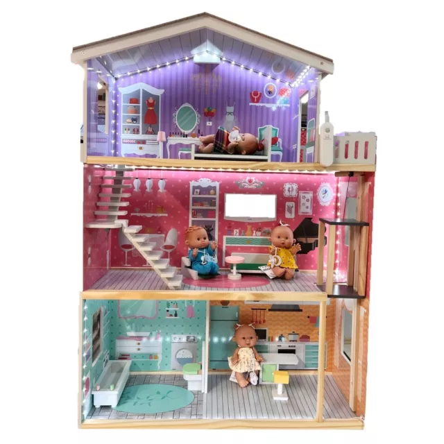 Gigante Casa Casetta delle Bambole in Legno 114cm Ascensore Mobili adatta Barbie 2