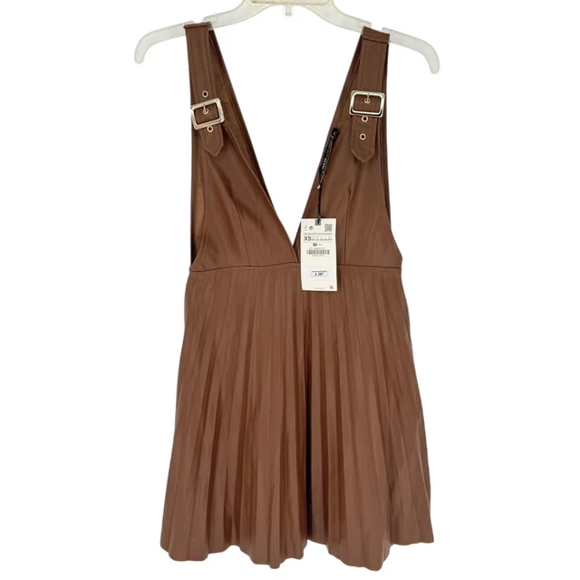 ZARA FAUX LEATHER Brown Ruffled Pinafore Dress Size M 37.10 - PicClick UK