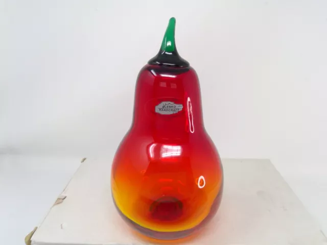 Blenko Hand Blown Glass Amberina 7" Pear W/ Label