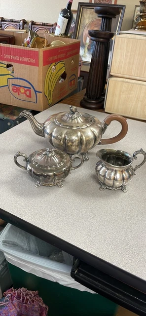 Antique Community Plate English Melon Tea Service Three Pieces