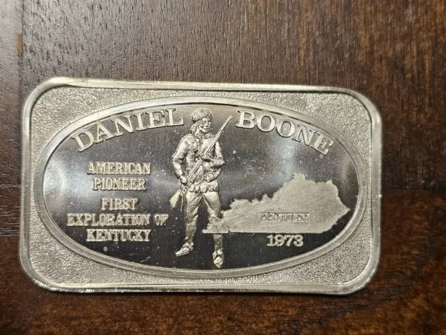 Very Rare 1973 USSC Daniel Boone 1 oz .999 Silver Art Bar!  Kentucky!