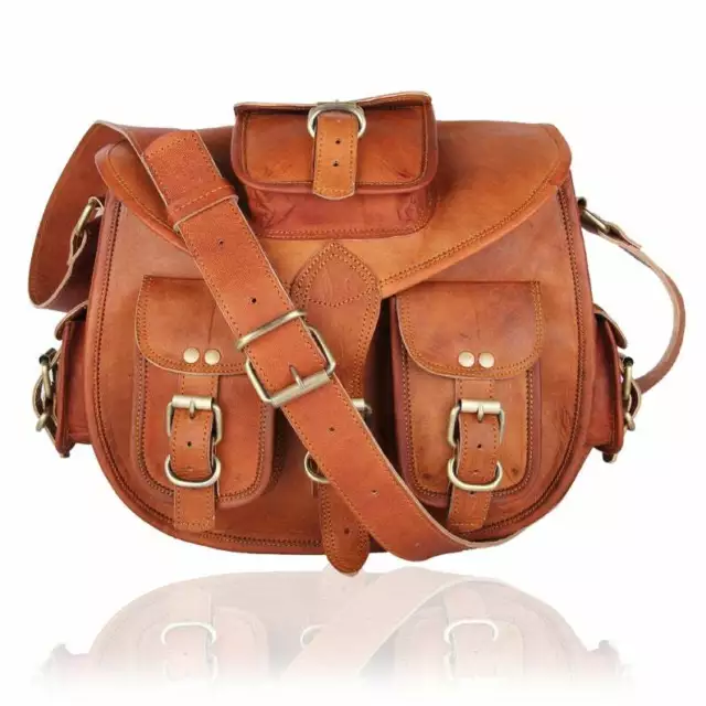 Vintage Ancien Bandoulière Cuir Femme Porte-Monnaie Fourre-Tout Sac à Main 33cm
