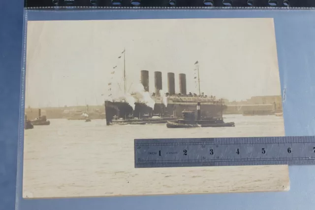 Cunard Line Rms Lusitania Original 10" X 7" Press Photo Arriving At Nyc C-1910