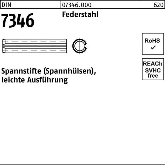 Spannstift DIN 7346/ISO 13337 3 x 5 Federstahl leichte Ausf. DIN 7346