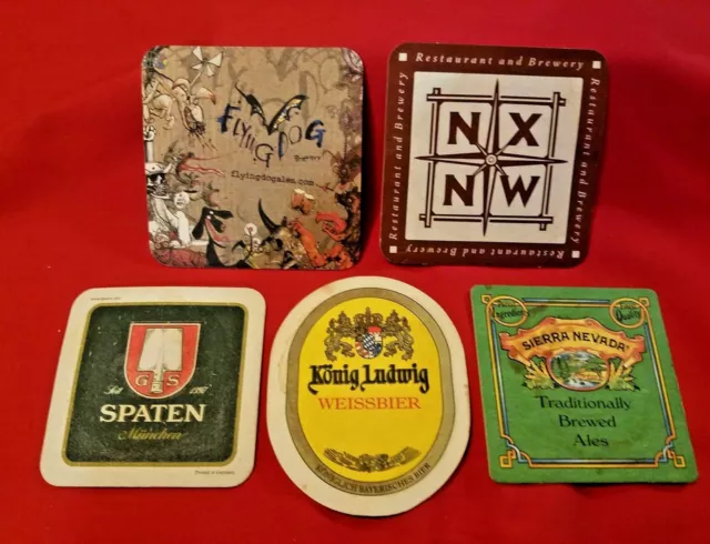 Lot Of 5 Beer Coaster Spaten,Sierra Nevada,NXNW Brewery,Weissbier,Flying Dog Bre