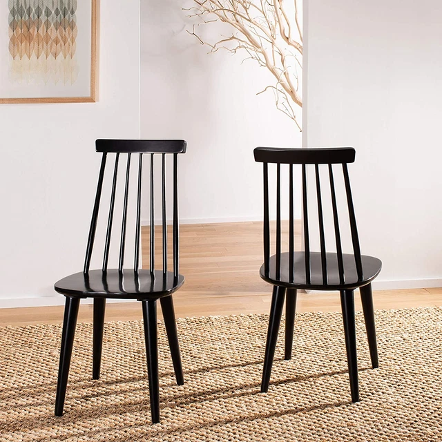 American Homes Collection Burris Country Farmhouse Wood Black Spindle Side Chair