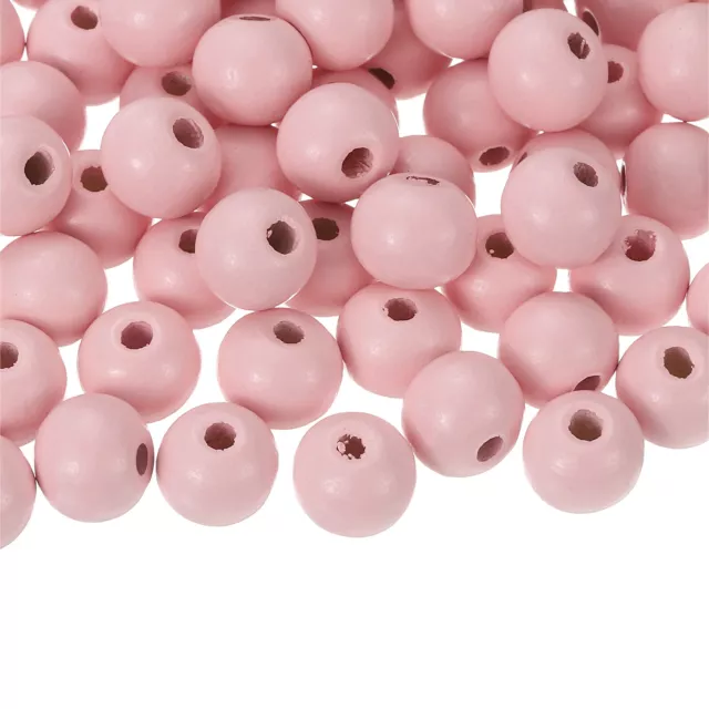 100 Stck. 12 mm Farbig Naturholz Perlen Großes Loch Rund Zwischenring Perlen Pink