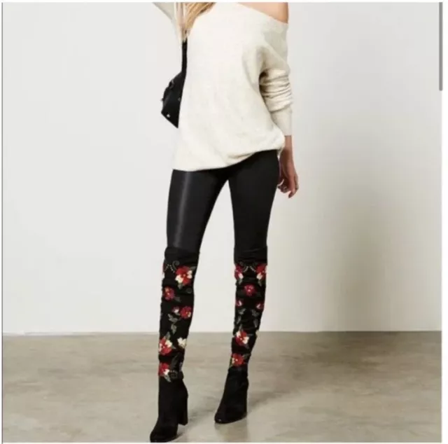 Sam Edelman Black Floral Vena Over the Knee Boots Size 7