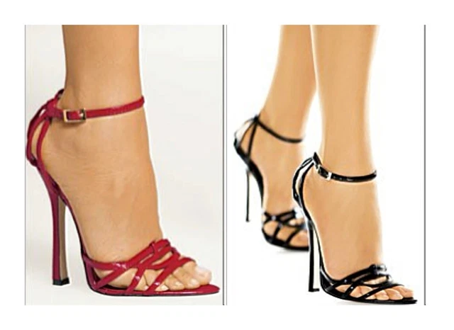 Fredericks of Hollywood Sexy Soirée Sandals Hot RED Black Leather Strappy 12016
