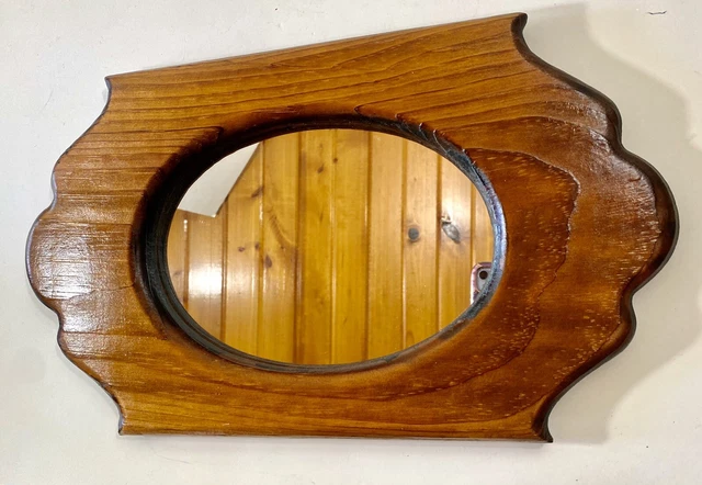 Vtg Antique Wood Framed Mirror Wall Mount Hanging Retro Decor 15 in