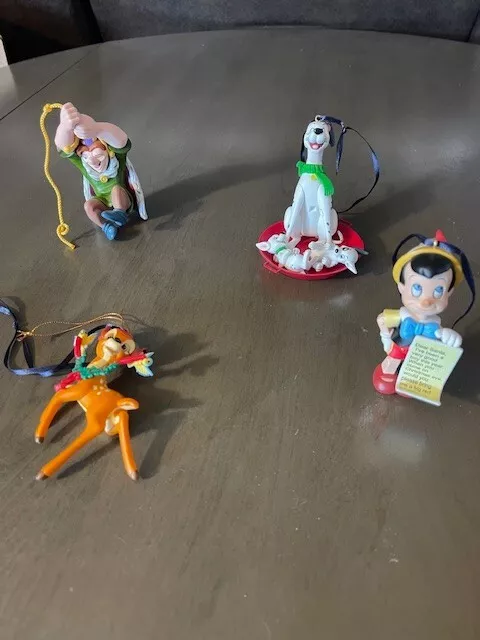 Disney Ornaments Lot of 4 Hunchback Bambi Pinocchio Dalmatians