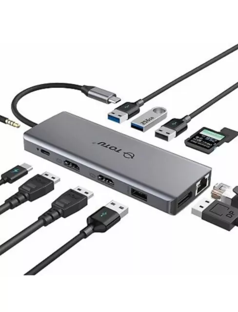 USB C Hub, TOTU 13-in-1 Docking Station with Ethernet  4K dual HDMI - NEW