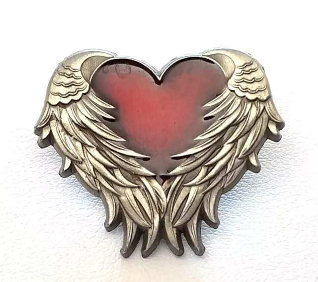 Vintage Antique Nickel Red Heart w/ Angel Wings Love Valentine Collar Lapel Pin