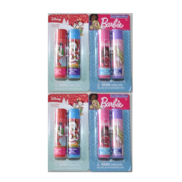 4 - 2 Pack Disney Mickey Minnie Mouse Barbie Lip Balm Cherry Blueberry Grape