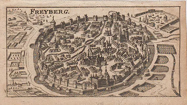 Freiberg Gesamtansicht Original Kupferstich Riegel 1687