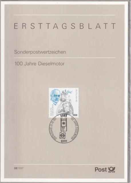 Ersttagsblatt ETB 32/1997 - "100 Jahre Dieselmotor" - Stempel Bonn