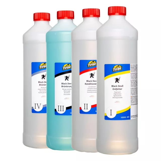 Hochwertiges Brünier-Set (4 x 1000 ml)- Konzentrat f. Kalt und Tauch Brünierung