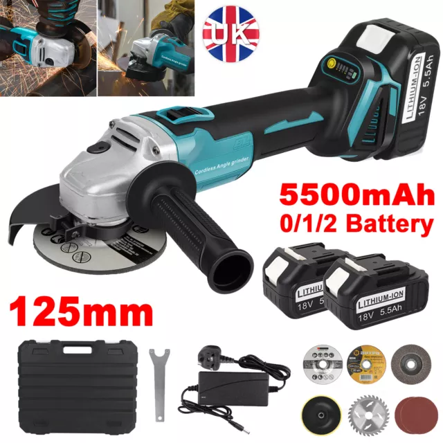 18V Cordless Angle Grinder Brushless 125mm with 5.0Ah Battery & Charger & Disc