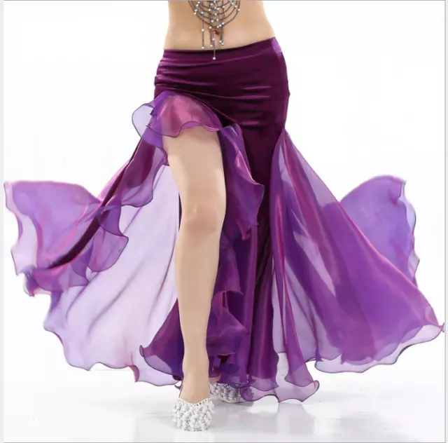 One Side Slit Velvet and Mesh Long Skirt Belly Dance Costumes Tight Hip Skirt