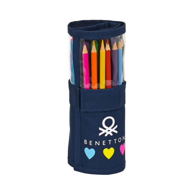 Federmäppchen mit Zubehör Benetton Love Marineblau [27 Stücke] [7 x 20 x 7 cm
