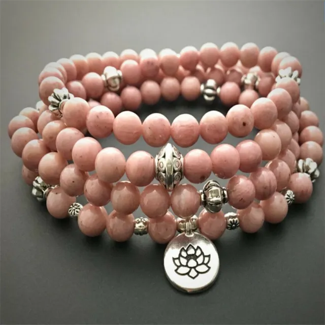 6MM Rhodonite Bracelet 108 Beads Tree Of Life Pendant Lucky Bless Pray Energy