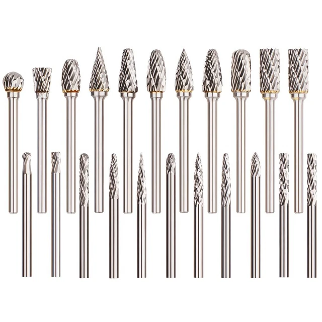 22 PCS Carbide Burr Set 1/8" 1/4" Double Cut Tungsten Steel Carbide Rotary Burr