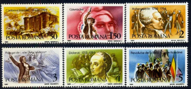 1989 French Revolution,Robespierre,Diderot,Bastille,Roger Lisle,Romania,4568,MNH
