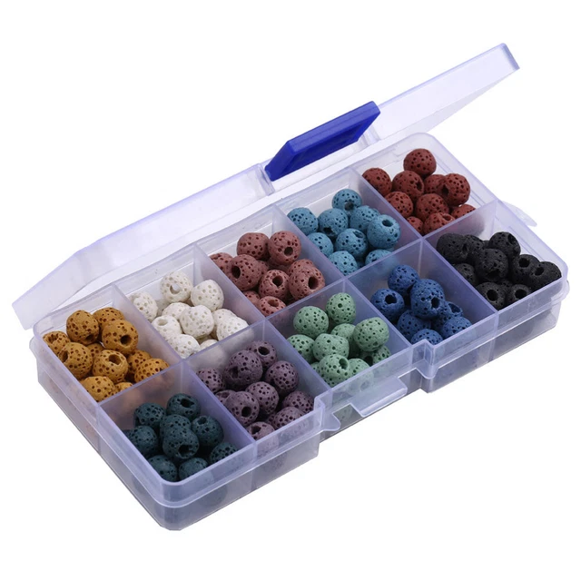 180 PIEZAS 8MM Piedra Volcánica Diez Rejilla Caja Diseño Poroso Cuentas Espaciadoras de Piedra Volcánica