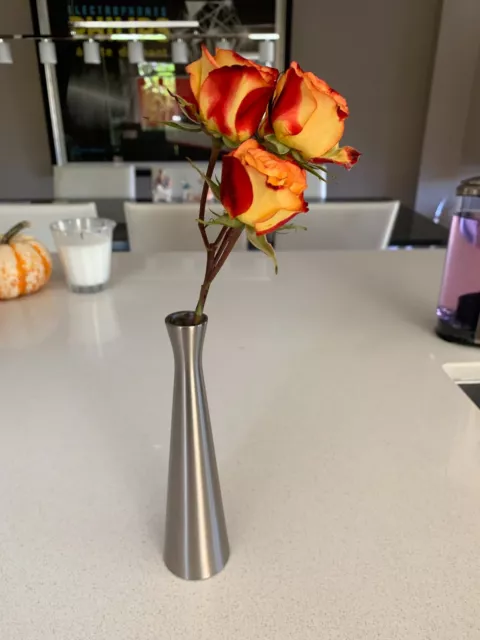 Mid-century Modern brushed stainless steel bud vase