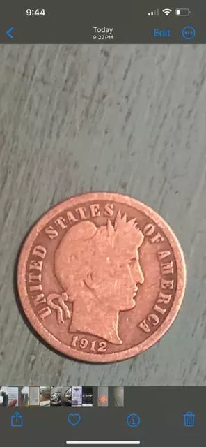 Rare 1912 Barber Dime