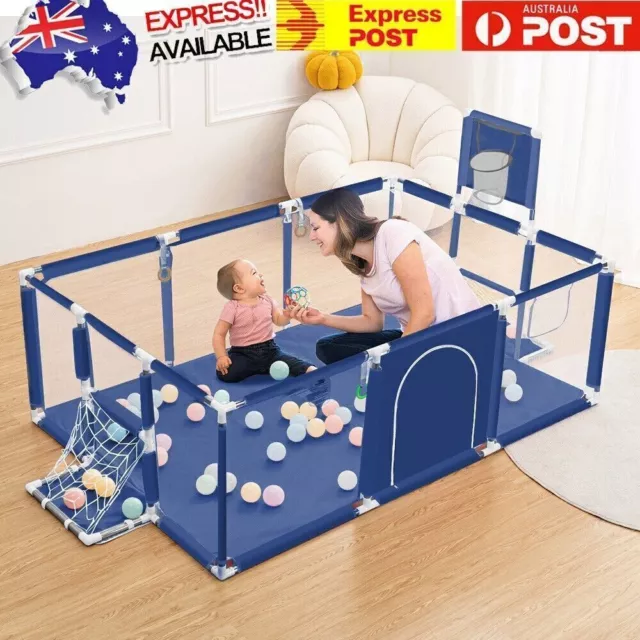 Large 1.8M Baby Playpen Safety Gate Kids Toddler Fence Play Activity Center Blue