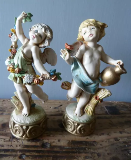 2 FONTANINI Depose Angel Figurines - Spring & Autumn - Spider #851 & 853  - 14cm