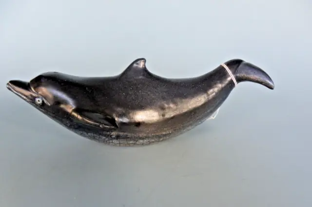Raku Handmade Whale Figurine Crazy Clay Studio So. Africa Gerhard de Beer 10" 3