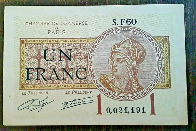 Billet de nécessité de 1 Franc Chambre de commerce de Paris 1920