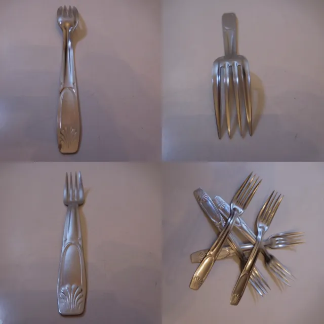 N24.10 Metal Inoxidable Gris 5 Tenedores Art Deco Mesa Cocina Vintage 20e France