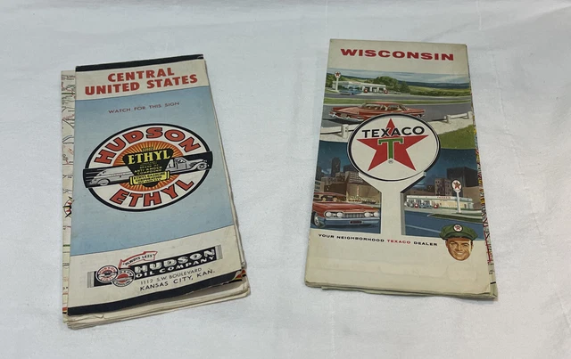 CENTRAL UNITED STATES Road Map Courtesy of Hudson Oil Co. 1958 + Texaco