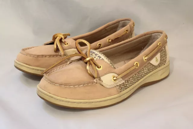 SPERRY TOP-SIDER LEATHER ANGELFISH BOAT SHOES Tan/Gold Shimmer 9101759 Womens Si