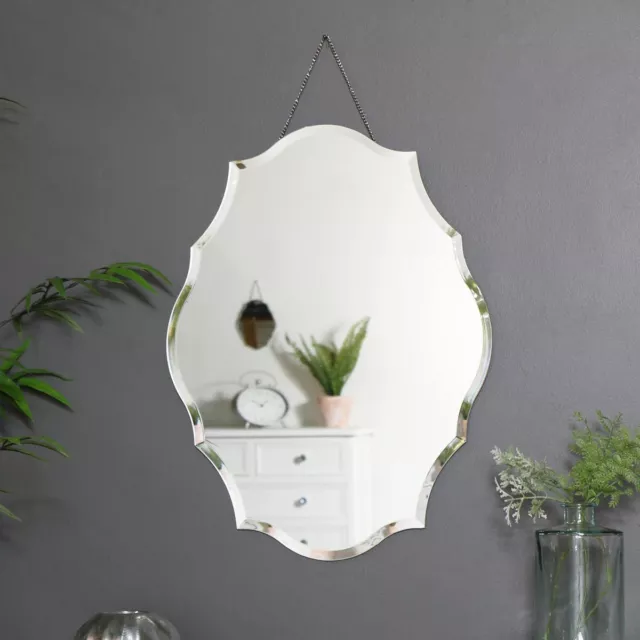 Ornate frameless scalloped bevelled wall mirror vintage chic decorative display