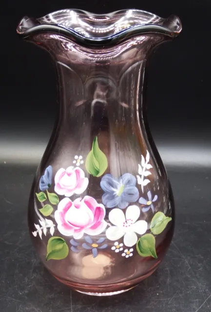 Teleflora by Fenton Hand painted 8" Heavy Lavender Glass Vase