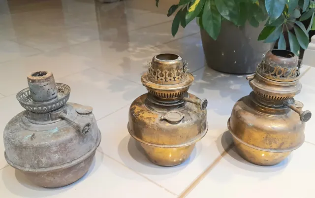 3 Antique/Vintage Brass Oil Lamps
