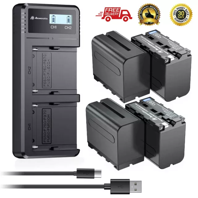 Powerextra 8800mAh NP-F970 Battery/Dual USB LCD Charger for Sony NP-F950 NP-F960