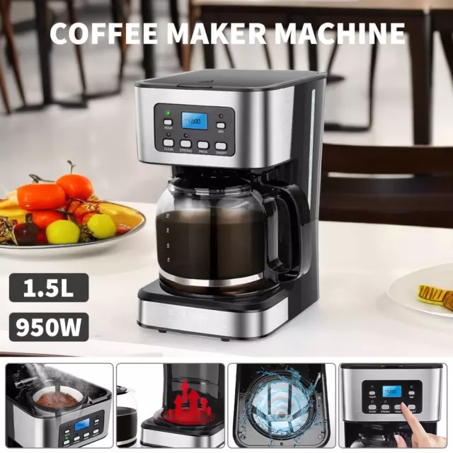 950W Coffee Machine Digital Automatic Setting Timer Brewing Filter Coffee Maker