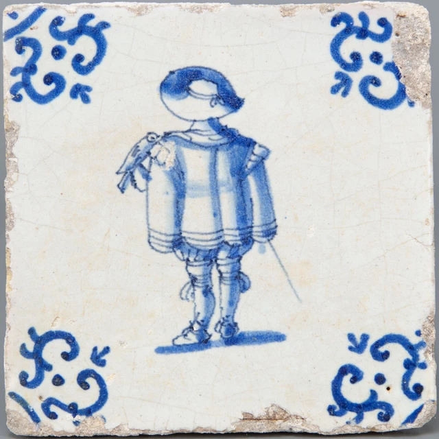 Nice Dutch Delft Blue tile, falconer, mid 17th century.