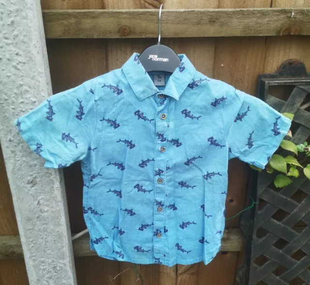 Boys Blue Hammer Head Shark Summer Shirt Aged 2-3