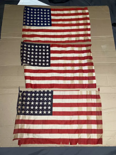 Lot Of 3 Vintage 48 Star American Flags Pre-1959 22” X 14” Patriotic